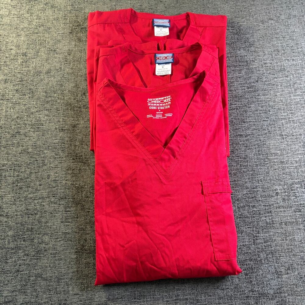 Red Small UniSex Cherokee Scrub Tops Lot of 3 Short Sleeve